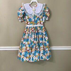 Girl’s Size 14 Floral Dress, Children's Dress with white Lace Collar NWOT